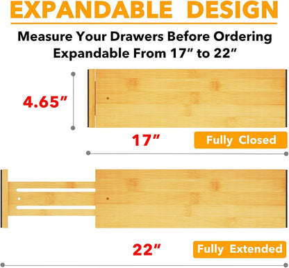 SpaceAid Bamboo 4 Pack Dresser Drawer Dividers, 4.65“ High Adjustable 12.5“-17” Drawer Organizers, Expandable Organization for Clothing, Clothes, Dressers, Black