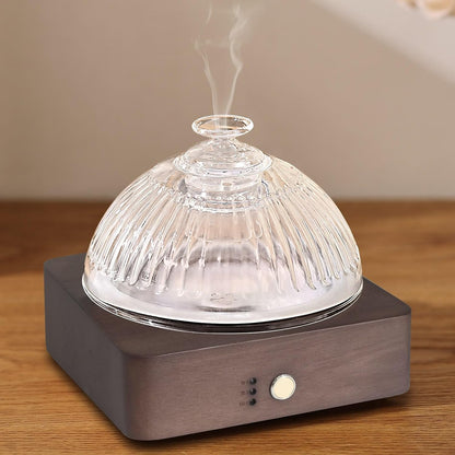 Lecdura Glass Essential Oil Diffuser with Glass Reservoir & WoodBase, 200ml Ultrasonic Lock Color Timer Auto-Off 7 Color Light Aroma Glass Dome Diffuser for Home Office Bedroom Yoga