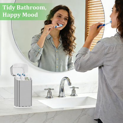 GFWARE Electric Toothbrush Holder with Cover, Ventilated & Drainage, Silver | Detachable 5 Slots Bathroom Organizer for Toothbrush & Toothpaste, Waterproof & Dustproof, Electric Toothbrushes Under 10 In