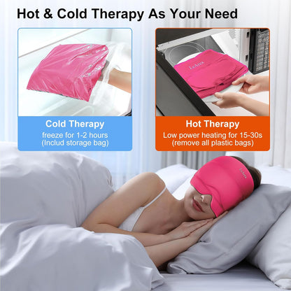 2 in 1 Migraine Relief Cap with Gel Eye Mask, Headache Relief Cap Ice Head Wrap Hot and Cold Therapy Hat Gift for Women for Headache Puffy Eyes Sinus and Tension Stress Relief (Light Purple)