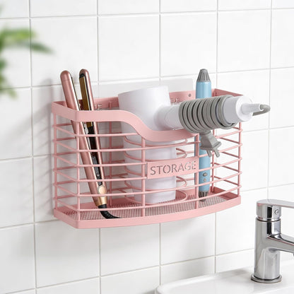 Hair Tool Organizer, Hair Dryer Holder for Bathroom Vanity Counter Cabinet | Dresser Blow Dryer Holder, No Drilling Wall Mount Storage Basket for Blow Dryers, Shaver, Comb, Curling Iron, Straightener