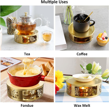 Tea Warmer Petals Silhouette, Silver Brushed Stainless Steel | Teapot Warmer Includes 1 Tealight Holder