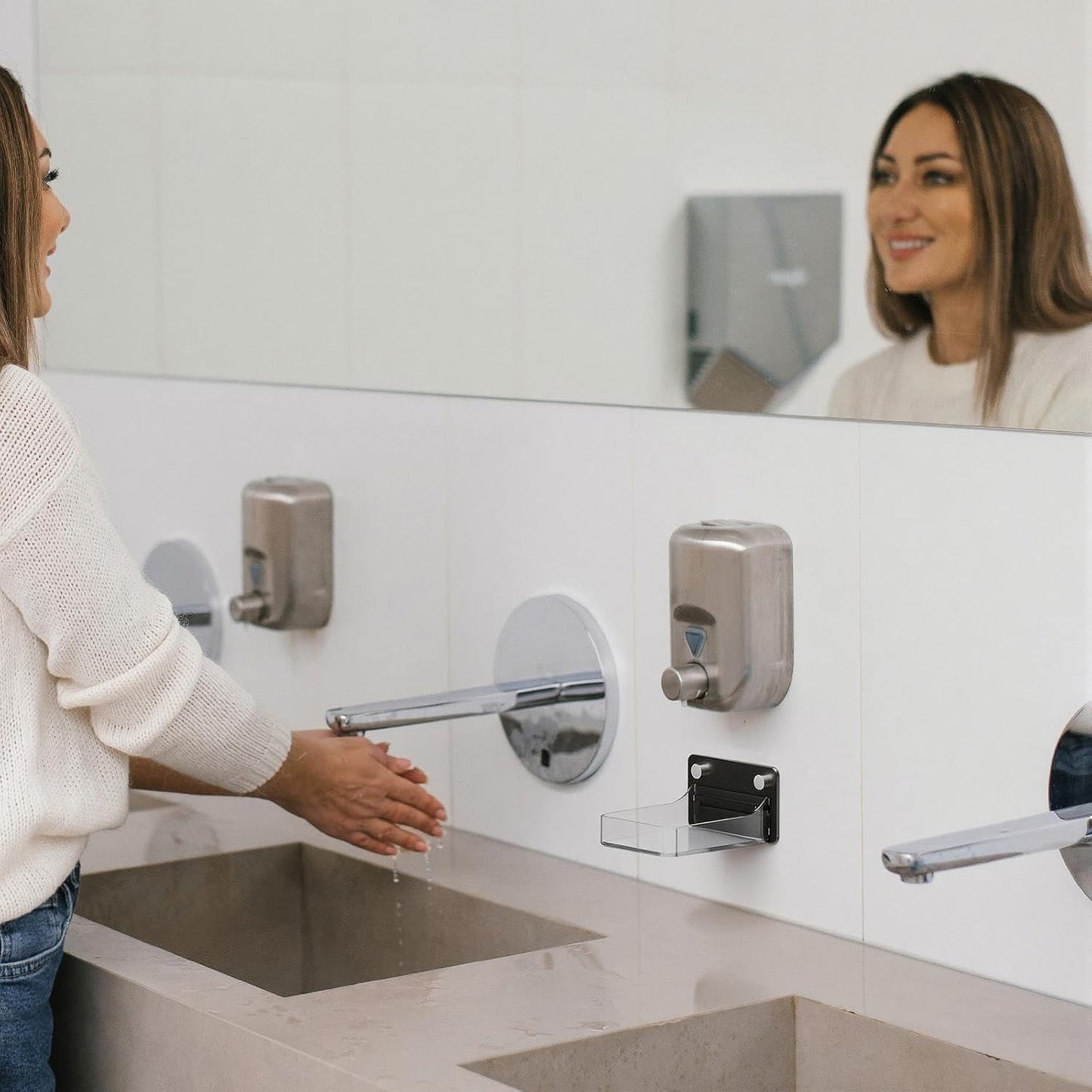Acrylic Dispenser Drip Tray Wall Mount Removal Soap Dispenser Bracket, Laundry Detergent Drip Catcher Prevent Dripping and Spraying, Soap Dispenser Water Tray, Detachable for Cleaning