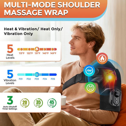 Cordless Shoulder Heating Pad with Massage & Magnetic Remote Control | Heated Shoulder Wrap for Pain Relief, Shoulder Massager for Rotator Cuff, 5 Heats & 5 Vibrations, 3 Auto Shut-Off Timers
