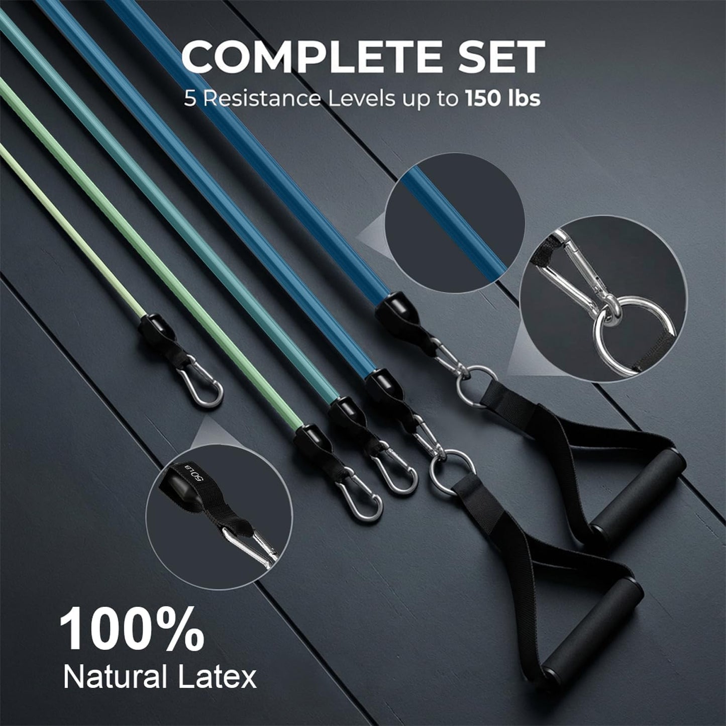 VElCK Resistance Bands Set with Handles for Exercise, Workout and Home Gym | 100% Natural Latex, 10-150LBS, Versatile for Yoga, Pilates, Strength, Home Gym