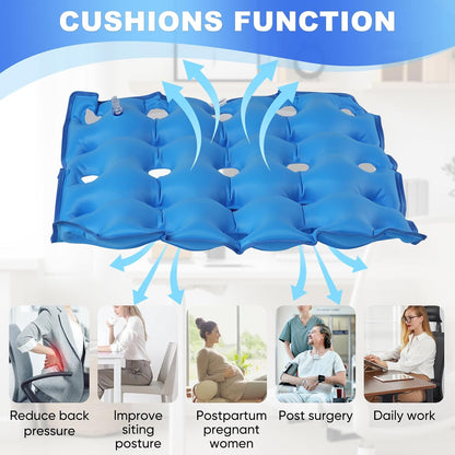 2-Pack Inflatable Waffle Cushion for Pressure Relief, Wheelchair Cushion for Pressure Redistribution, Portable Air Seat Cushions for Office Chair Car Seat, Breathable Seat Pad, Includes 1 Air Pumps