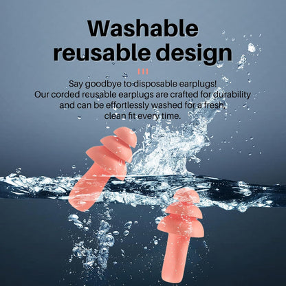 Silicone Corded Ear Plugs, 100 Pairs, SNR 32dB, Orange | Reusable noise reduction earplugs with string. Individually wrapped. For work, construction sites & industrial use.