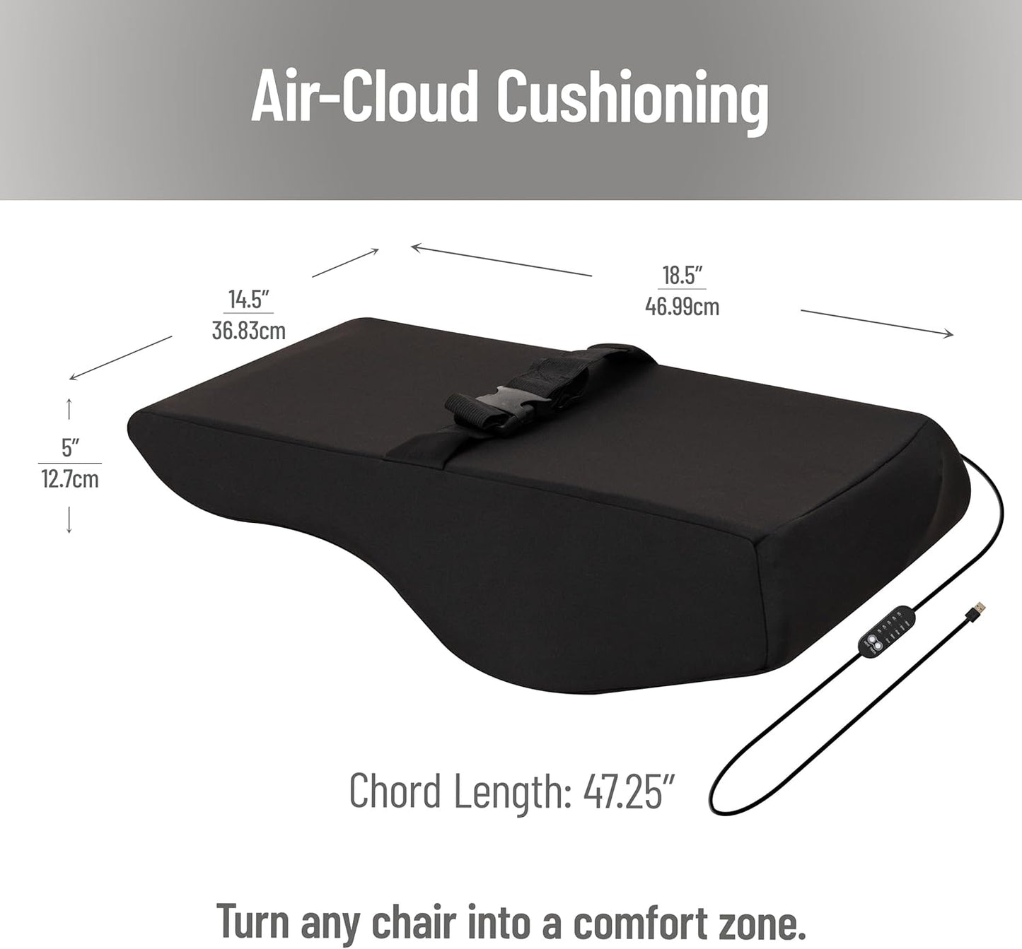Mind Reader Heated Lumbar Support Cushion with Gentle Heat and Timer, Memory Foam Lower Back Pillow for Office Chair and Home Use, Black