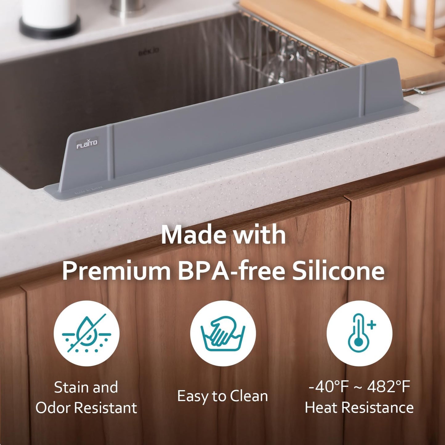 1 Pack Sink Splash Guard for Faucet, Kitchen Water Guard, Gray