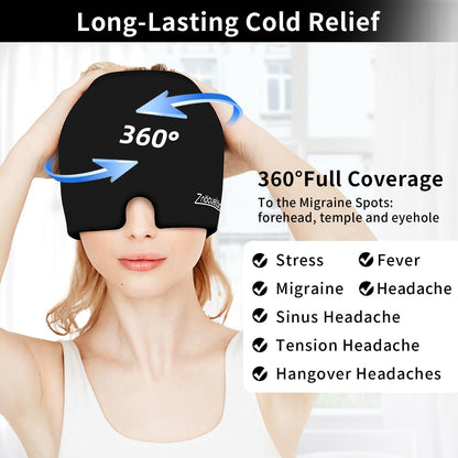 ZNÖCUETÖD Migraine Headache Relief Cap Hat Full Head ice Pack Wrap Cold Cap