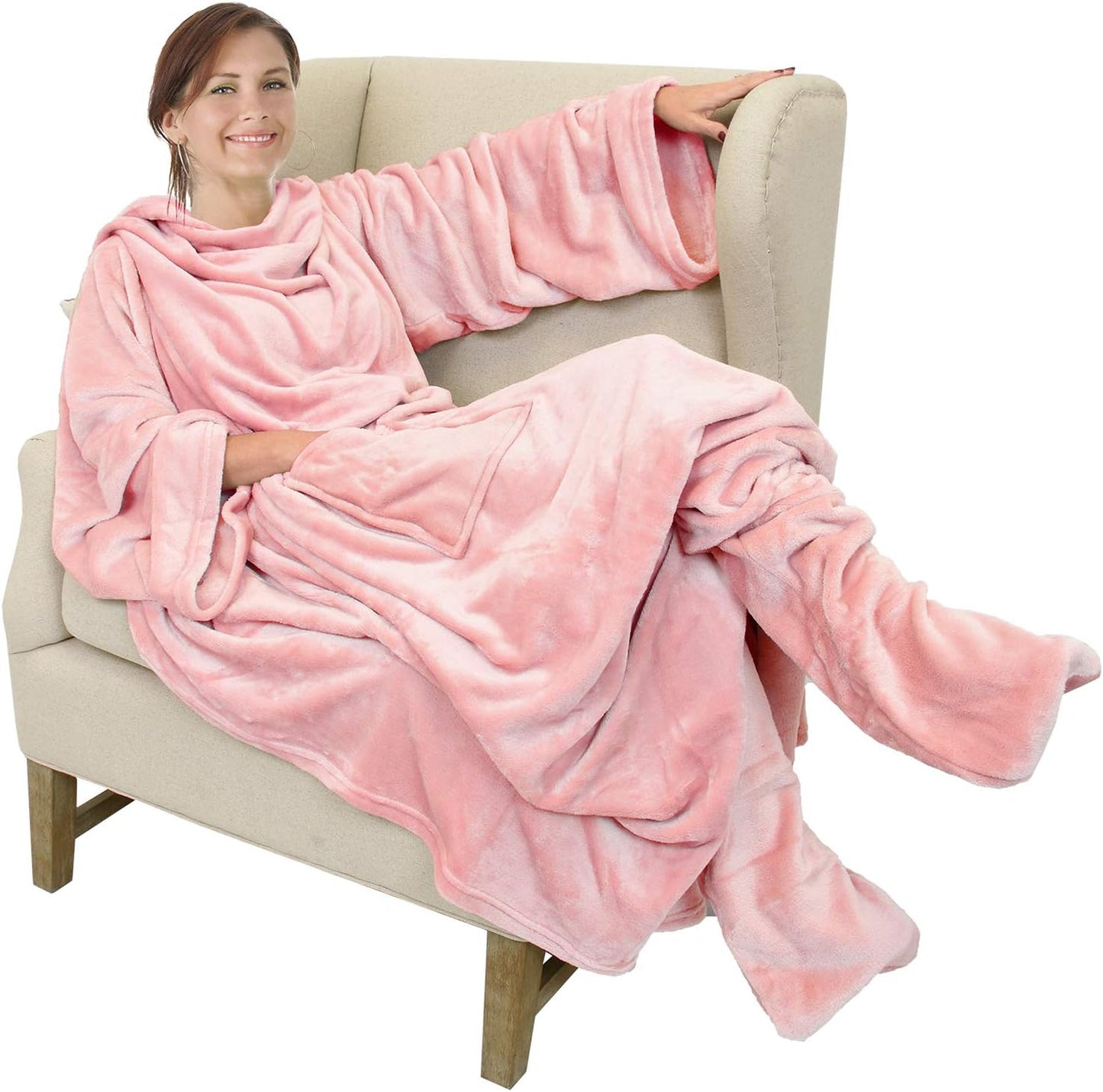 Catalonia Wearable Blanket with Sleeves & Foot Pocket for Adults | Soft Fleece Throw Wrap with Hands-Free Comfort, Perfect for Reading, TV Time & Relaxing, Christmas Gift for Women & Men