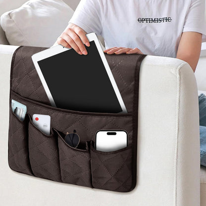 Grekos Sofa Armrest Organizer Remote Holder Bedside Caddy Organizer with 6 pockets, Chair Arm Holder Non-Slip Remote Control Holders Caddy for Magazine Tablet Phone Book