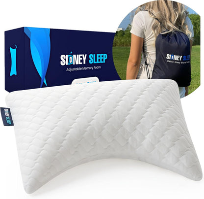 Sidney Sleep Adjustable Curved Pillows for Neck and Shoulder Support with Extra Shredded Fill - Cervical Contour Pillow for Side and Back Sleepers - Queen Size 19" x 29" CertiPUR-US Certified (White)