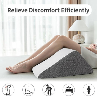 Knee Pillow for Back Sleeping, Leg Pillow Knee Wedge Pillow, Memory Foam Wedge Pillows for Legs Post Surgery, Triangle Pillow for Knee Support,Dark Grey