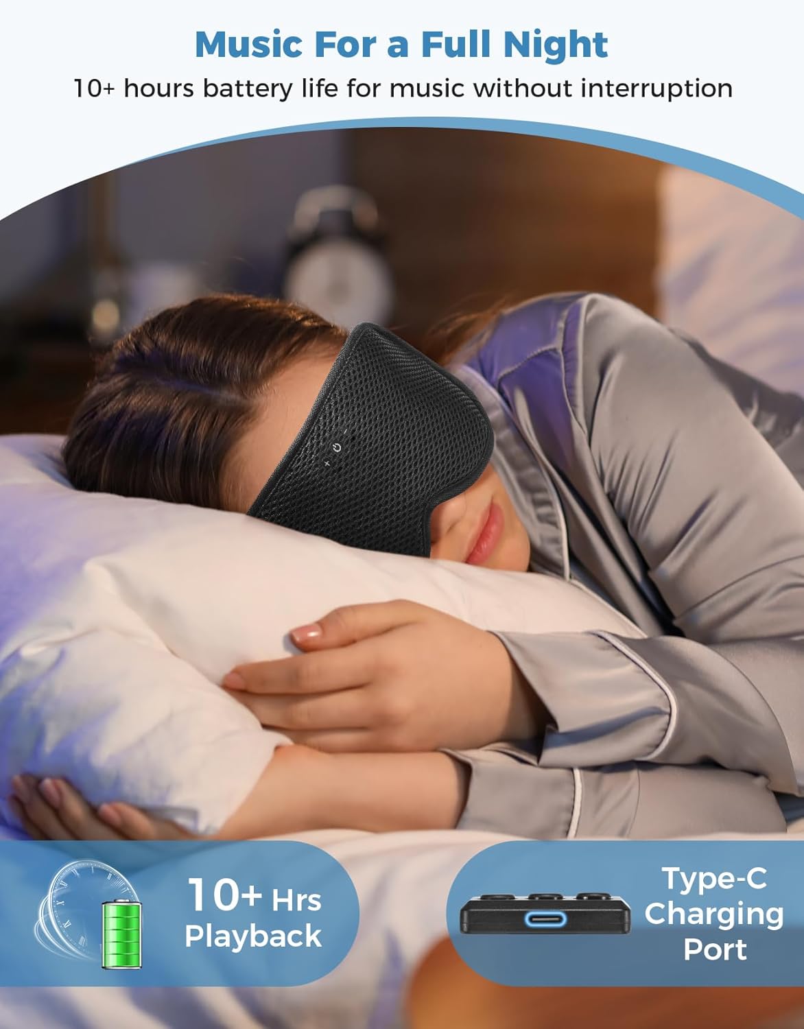 Sleep Mask with Bluetooth Headphones, Removable 3D Contoured Cup, Wireless Eye Mask for Sleep, Sleeping Headphones with Thin Stereo Speakers for Men, Women, Travel, Relaxation - Black | Wireless Eye Mask for Sleep, Sleeping Headphones with Thin Stereo
