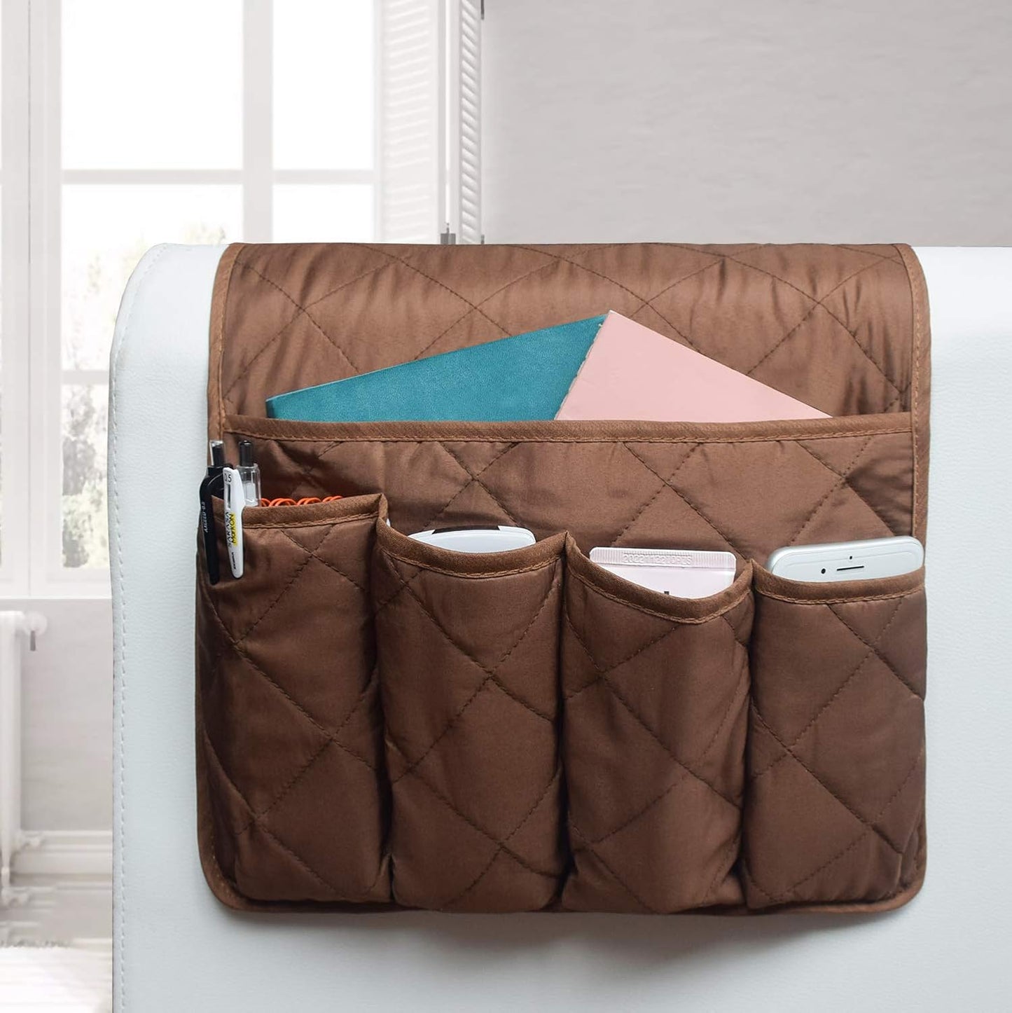 5 Pockets Remote Control Holder, Magazine Rack, Space Saver Organizer, Draped Over Sofa, Couch, Recliner Armrest
