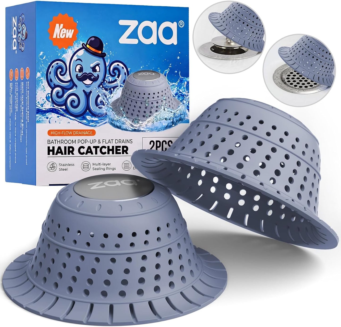 Shower Drain Hair Catcher Bathtub Drain Strainer Sink Drain Protector | Collapsible Pop-Up Drain Hair Catcher, Traps Hair & Prevents Clogs, Easy to Clean, Bathroom Fixture Accessories, Gray
