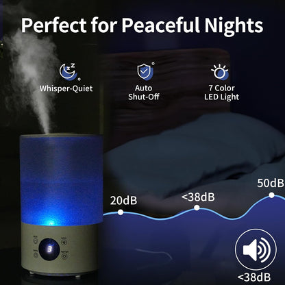 Top Fill Humidifiers for Bedroom, 4.0L Tank Cool Mist Humidifiers for Large Room, 40H Runtime, Plants with 9H Timer, Auto Shut-Off,Quiet Ultrasonic Humidifier with 360° Nozzle for Baby Nursery