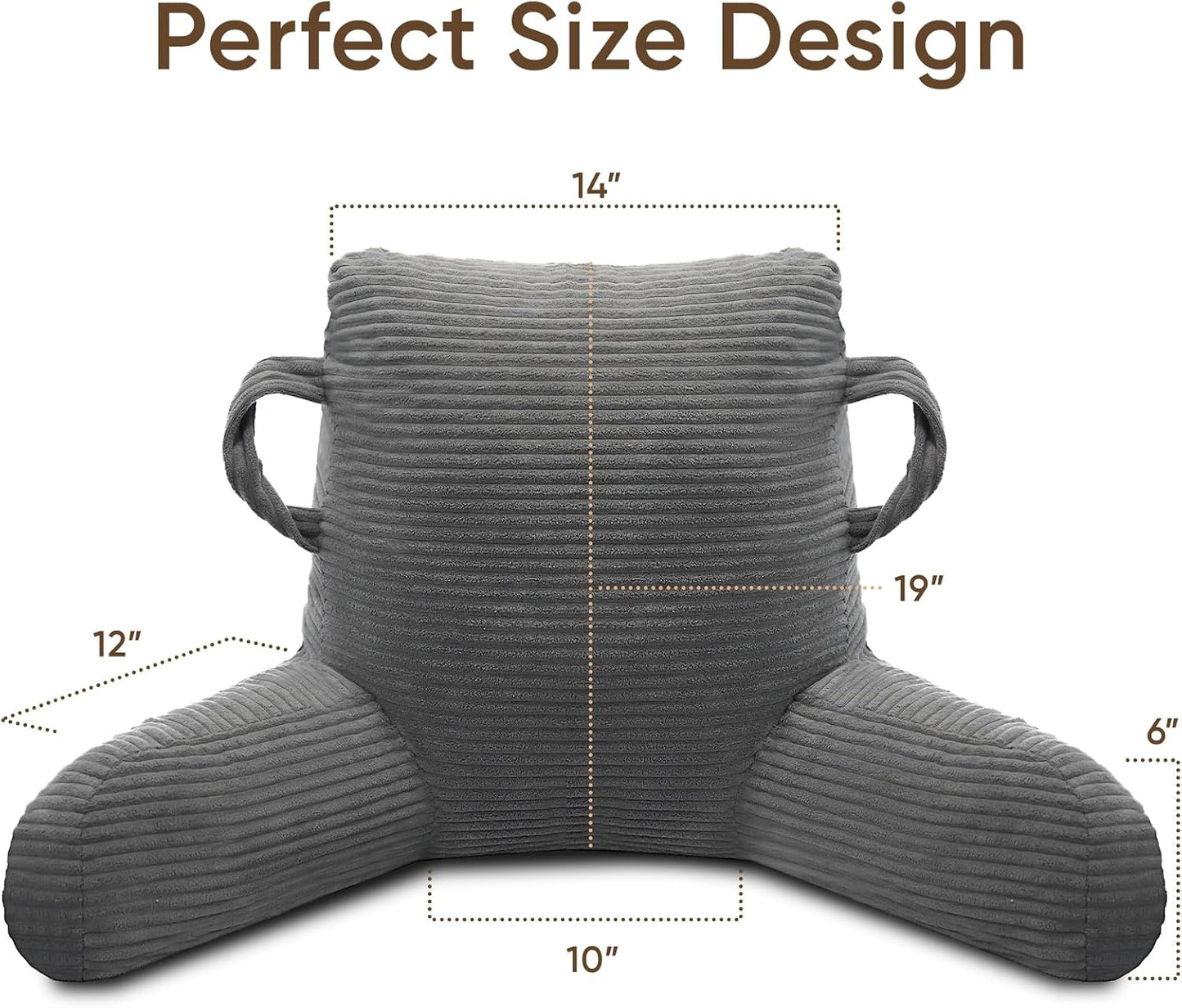 Reading Pillow for Sitting in Bed Adult, Memory Foam, Pockets | Shredded Memory Foam Backrest, Back Pillow with Arms and Pockets, Provide Comfort for Reading and Gaming in Bed, Black