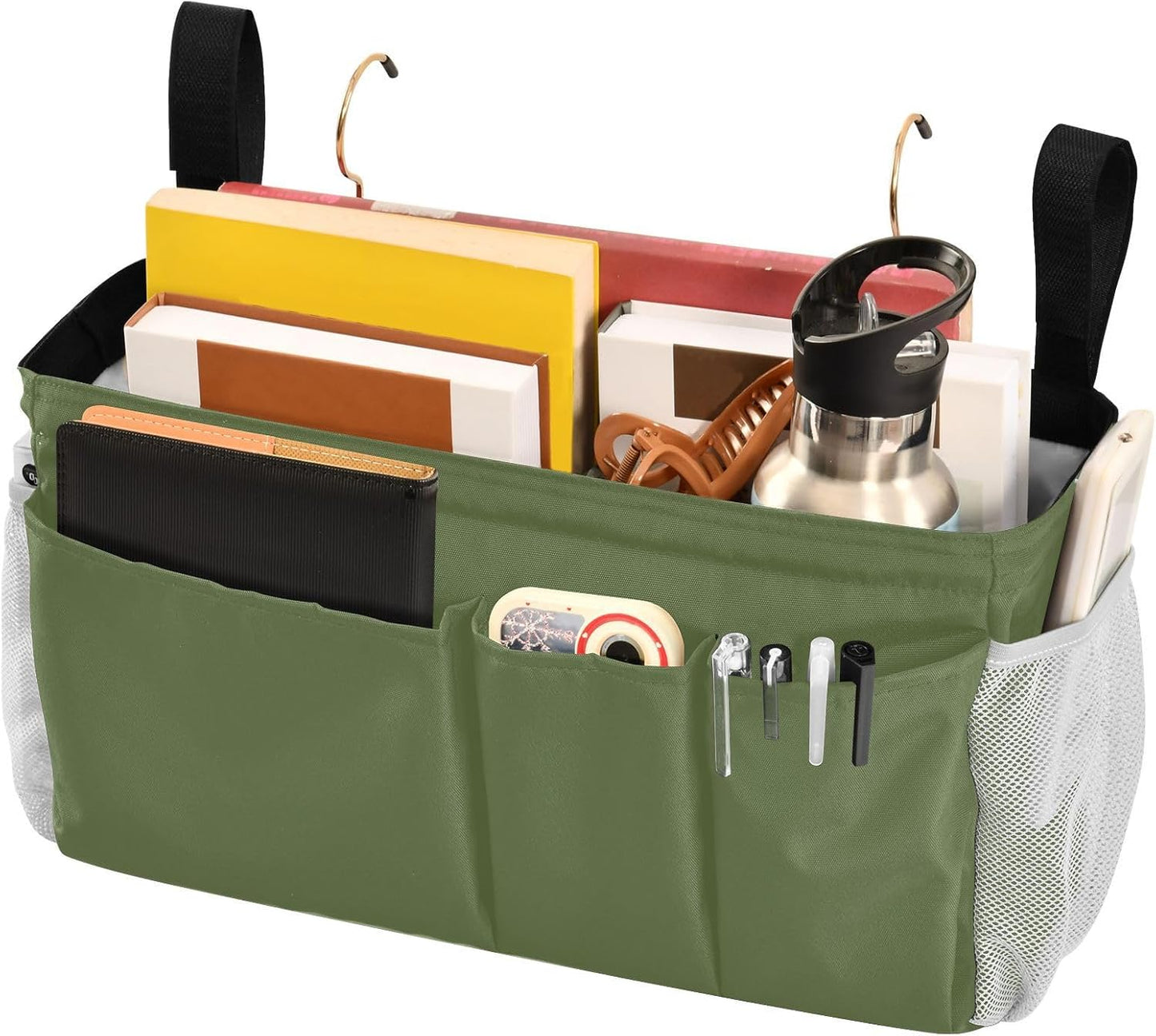 Black Bedside Caddy Storage Bag Bedside Organizer for Bed Rails College Dorm Room Organizer Caddy Hanging Shelf 6 Pockets with Hooks for Drinks Magazine Phone Holder