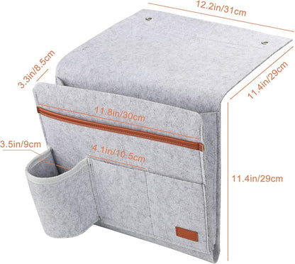 Surblue Bedside Caddy Felt Bedside Storage Organizer with Water Bottle Holder for TV Remote Control Phone Glasses Magazine 7 Pockets(Light Grey)