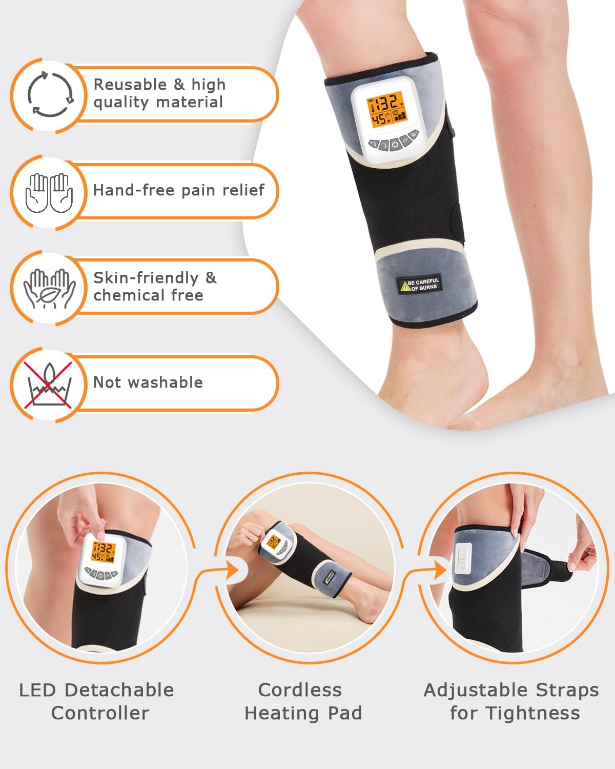 Cordless Leg Massager for Circulation and Pain Relief - 5000mAh Portable Heating Pad for Leg and Calf with 3-Level Vibration Massage, 104-140℉ Adjustable Temperature & 30/45/60 Min Timer
