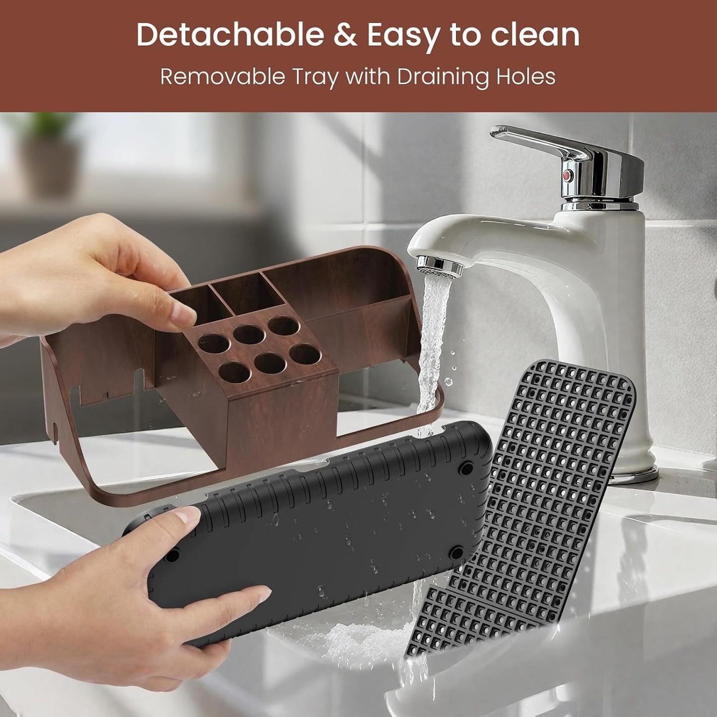 Boperzi Electric Toothbrush Holders with Cord Slots: Detachable Toothbrush and Toothpaste Holders, Large Tooth Brush Storage Caddy Set Drainage, Anti-Slip Bathroom Counter Organizer for Family, Kids