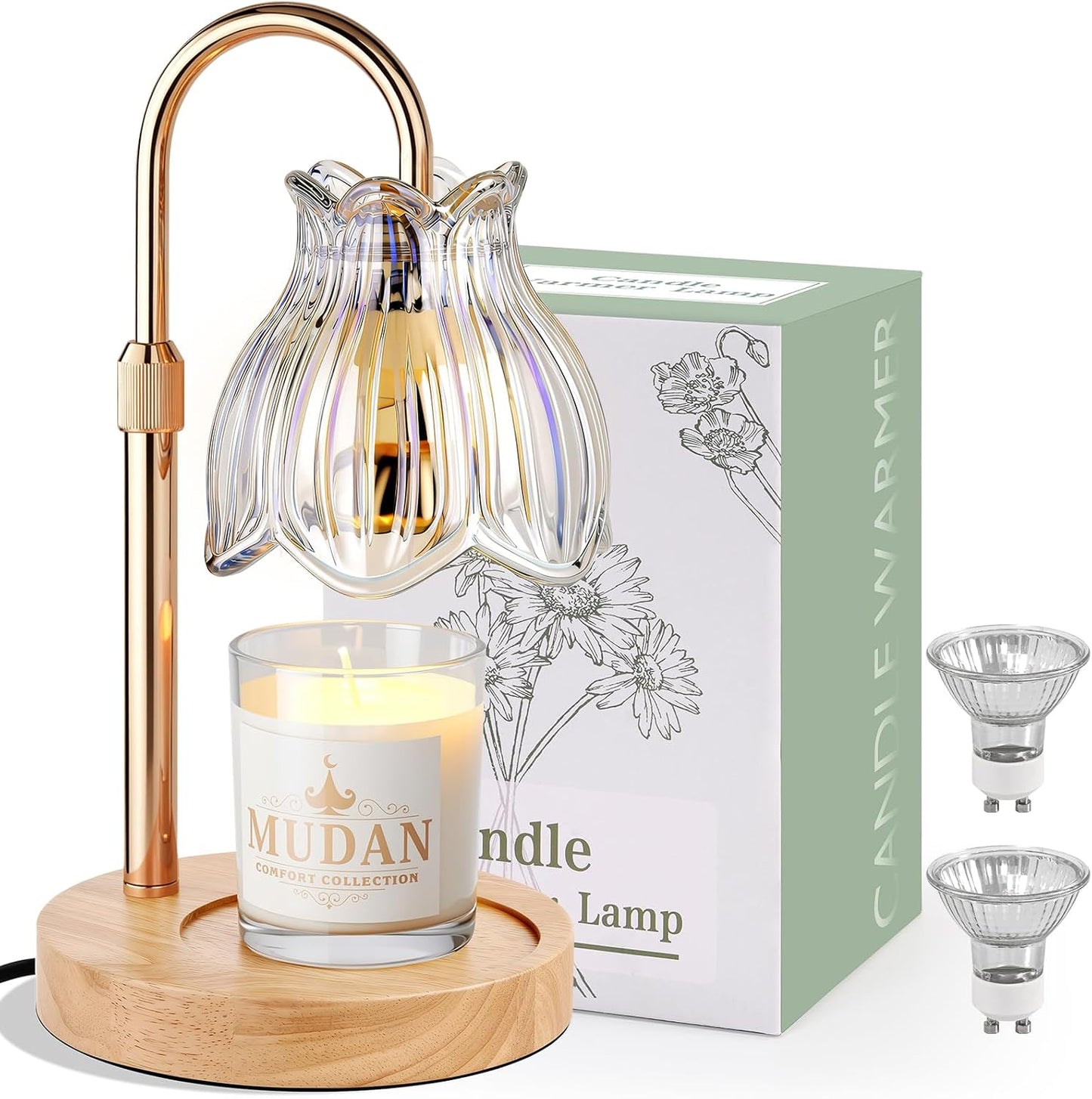Flower Candle Warmer Lamp with Timer - Dimmable Electric Candle Lamp, Birthday Gifts for Women Mom, House Warming Gifts New Home Decor, Adjustable Wax Wamer Light for Jar Candles