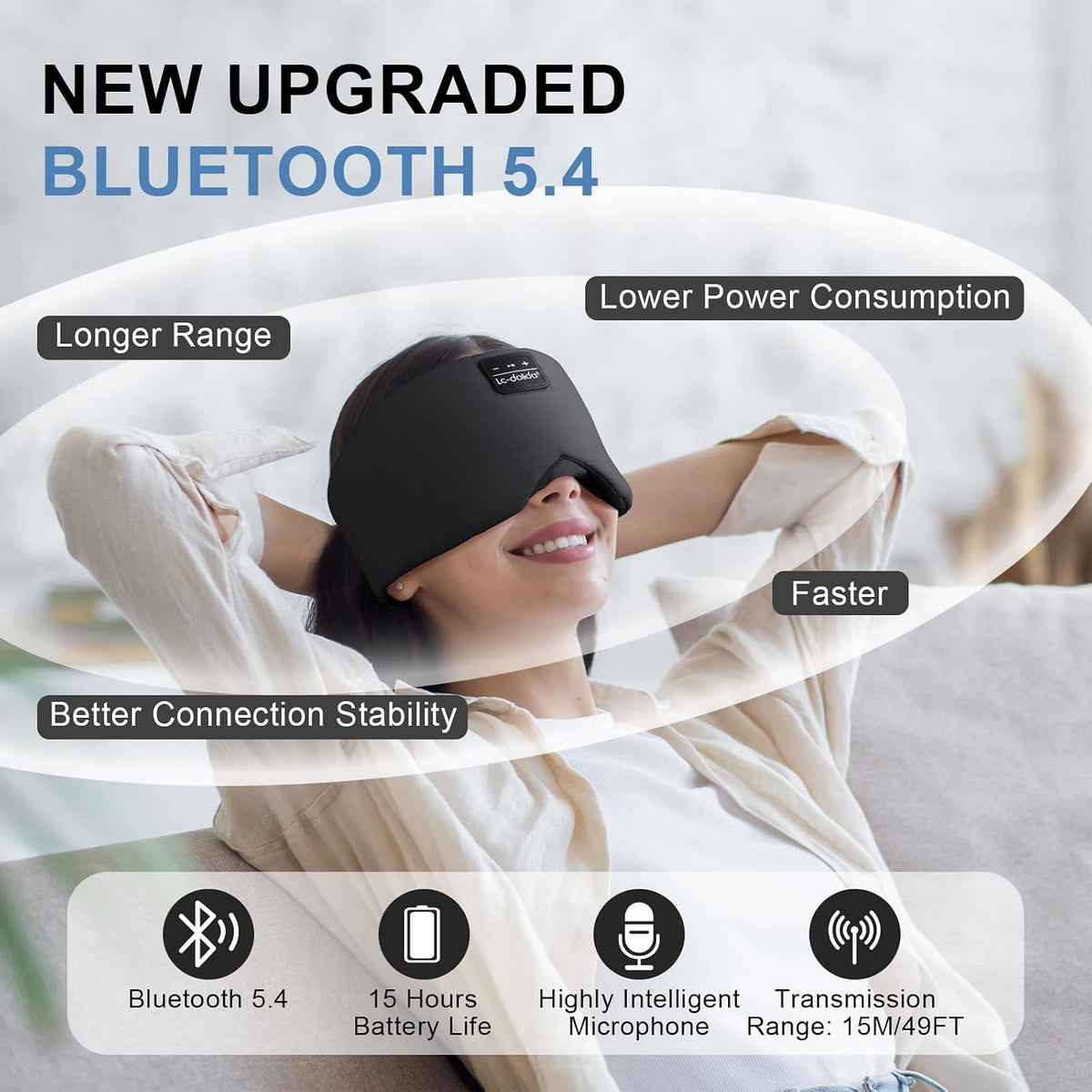LC-dolida 3D Silk Bluetooth Sleep Mask, Mulberry Silk Sleep Mask with Bluetooth Headphones, Bluetooth Eye Sleep Mask for Side Sleepers, Total Blackout Bluetooth Eye Mask for Women Men, Black