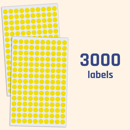 3000 Pieces, Small Colored Dot Round Stickers Labels - 10 Colors, 0.375"