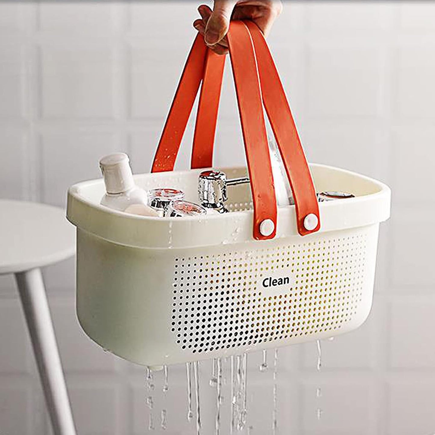 JiatuA Plastic Storage Basket with Handle Portable Shower Caddy Tote Organizer Basket Bin for Bathroom Kitchen Dorm Room Bedroom, Green | Sturdy Drainage Large Capacity Organizer Basket with Silicone Handles for Bathroom Kitchen Bedroom College Dorm