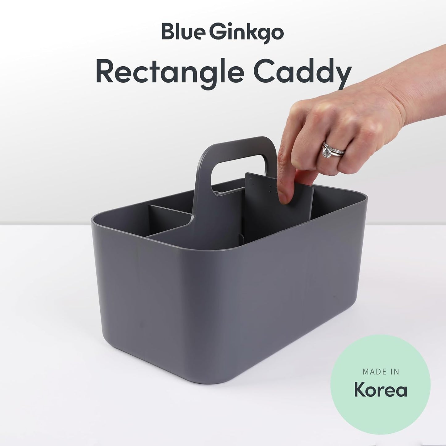 BLUE GINKGO Stackable Organizer Caddy, Rectangle, White, Made in Korea | Portable. Adjustable. Home, Office & School Storage.