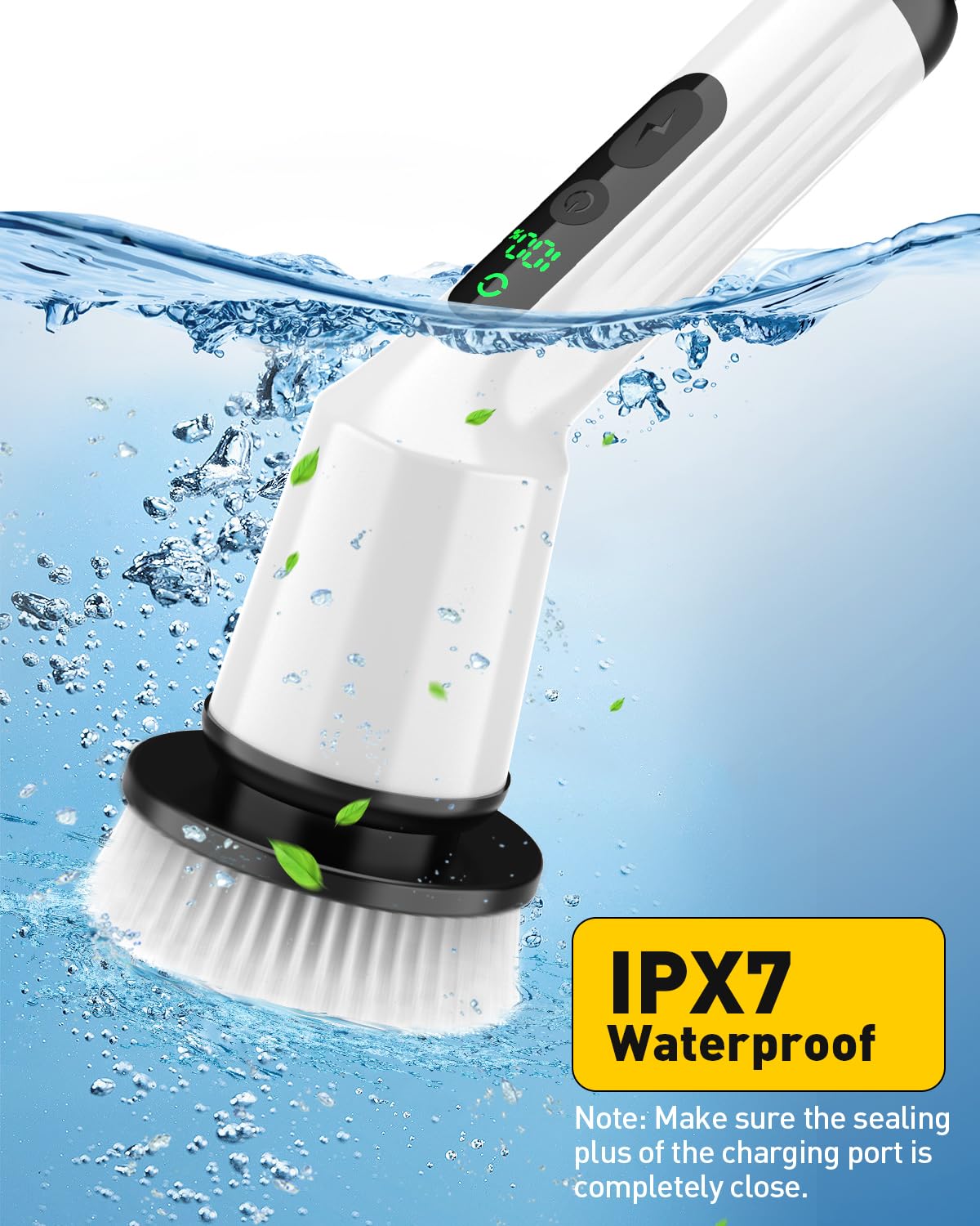 Electric Spin Scrubber for Bathroom, Shower Scrubber with Long Handle | Shower Cleaner Brushes, IPX7 Waterproof & 2 Speed, 3 Brush Heads, 90min Runtime, Bathroom Cleaning Supplies for Toilet Tub