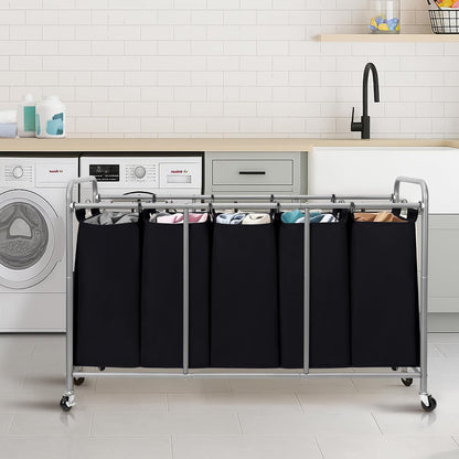 STORAGE MANIAC 3 Section Laundry Sorter, 35.6 Gal (135 L) Laundry Hamper Cart with Heavy Duty Rolling Lockable Wheels and Removable Bags, Clothes Organizer Basket Separator Hamper, Gray