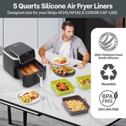 Air Fryer Silicone Liners 4QT For Ninja AF101, 2 Pack BPA Free Platinum Air Fryer Basket Liners with Handle, Round Reusable Liner Ninja Fryer Accessories, Upgrade