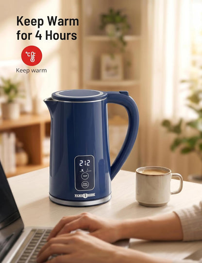 Electric Kettle Temperature Control, 1.7L Large Electric Tea Kettle, 4H Keep Warm Hot Water Boiler with 6 Presets, LED Screen Electric Kettles for Boiling Water, Boil-Dry Protection