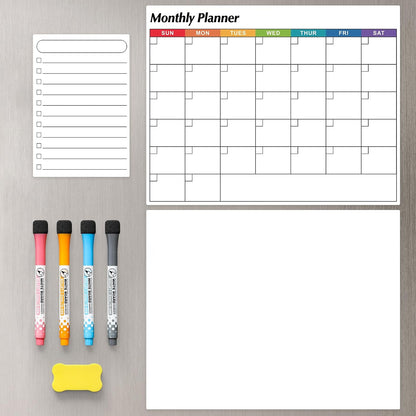 Dry Erase Magnetic Calendar for Refrigerator, 3 Pack- Monthly & Weekly & Daily Planner Magnet Whiteboard for Fridge Wall Door - Shopping, Meal/Menu, To Do List, Family Schedule Planning Board, 14"x11"