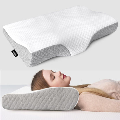 Memory Foam Pillow for Neck Pain Relief, Adjustable Orthopedic Ergonomic Cervical Pillow for Sleeping with Washable Cover, Bed Pillows for Side, Back, Stomach Sleepers