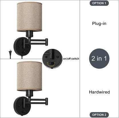 CADUKE Plug in Wall Sconce Set of 2, Swing Arm Wall Lamps