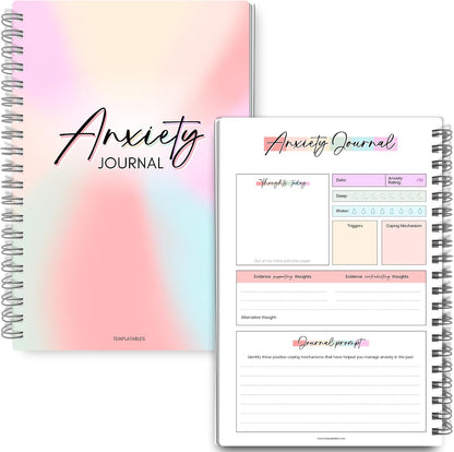 Templatables Anxiety Journal for Adults – CBT Therapy Workbook with Guided Prompts, Trigger Tracker, Sleep & Hydration Logs | Undated A5 Mental Health Notebook for Anxiety Relief & Stress Management