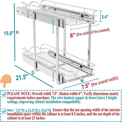 OCG Pull Out Cabinet Organizer (15" W x 21" D), Pull out Drawers, Cabinet Pull Out Shelves for Base Cabinet Organization in Kitchen Bathroom Pantry, Bottom Mount, Chrome Finish