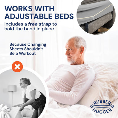 RUBBER HUGGER Elastic Fitted Sheet Straps - King 76x80, Anti-Slip | Rubber anti-slip sheet straps - secure corner grip - Use for king fitted sheets, keep sheets in place