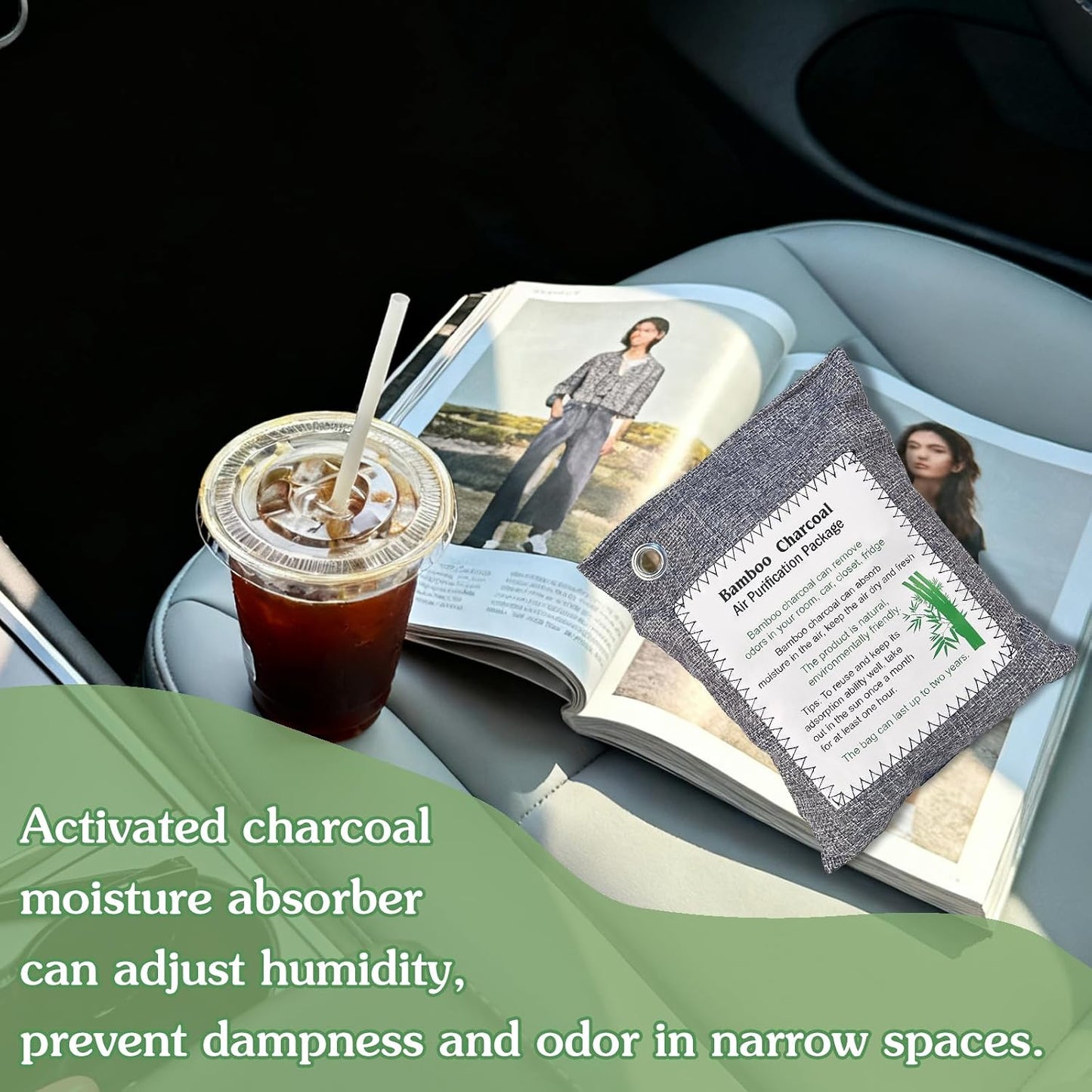 Bamboo Charcoal Air Purifying Bag, Activated Charcoal Odor Absorber Moisture Absorber Car Fresheners Odor Eliminator for Home Car Closet Refrigerator Shoe Smell Remover Gym Bag Deodorizer, Grey
