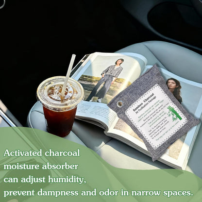 Bamboo Charcoal Air Purifying Bag, Activated Charcoal Odor Absorber Moisture Absorber Car Fresheners Odor Eliminator for Home Car Closet Refrigerator Shoe Smell Remover Gym Bag Deodorizer, Grey