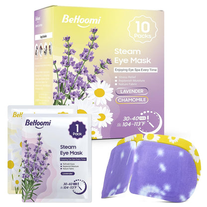 BeHoomi Steam Eye Mask, 10Packs Heated Eye Mask, Self Heating Disposable SPA Warm Compress for Eyes Sleep Mask, Travel Essentials & Relaxation Gifts for Women (Lavender Scent)