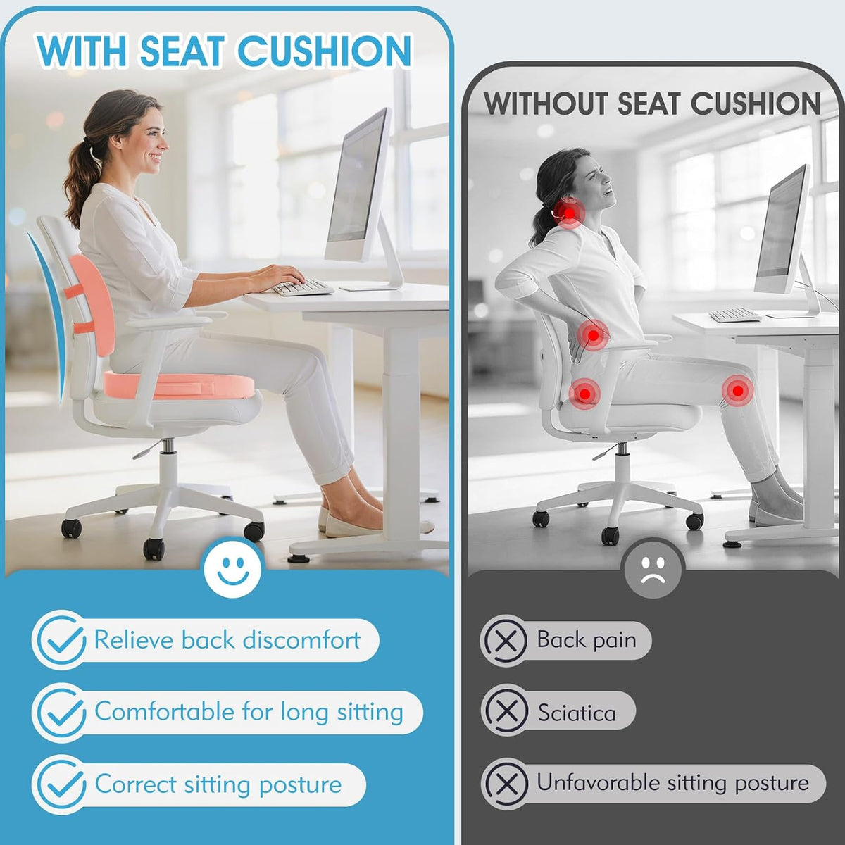 CushZone Seat Cushion and Lumbar Support Pillow for Office Chair, Black