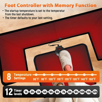 Under Desk Heater with Heated Floor Mat-Personal Portable Space Heaters Indoor-Foot Warmer with 12H Timer & 8 Heat Levels