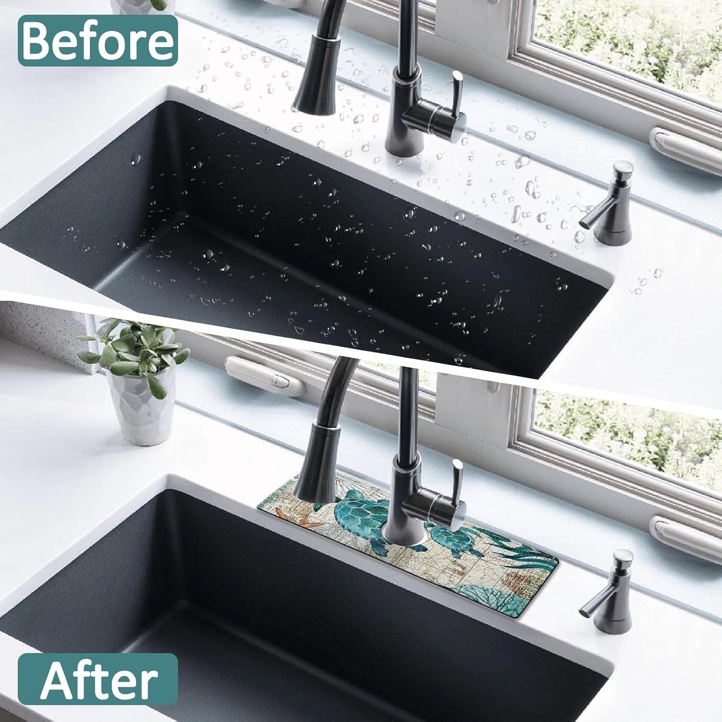 Kitchen Sink Splash Guard Faucet Mat 24" X 5.5" Tropical Leavesl Absorbent Fast Drying Mat Faucet Draining Mat Sink Splash Guard Behind Faucet Drip Catcher for Kitchen Bathroom