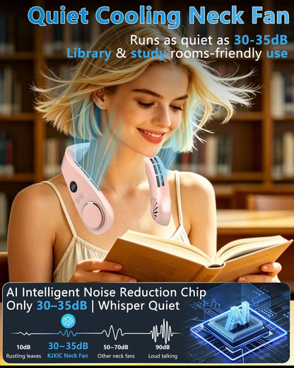 Neck Fan with Cooling Plate-24H Quiet Powerful Fans that Blow Cold Air-5 Speed&Power LED Display-USB 5500mAh Bladeless Wearable Personal AC Cooler for Women,Men,Kids,Travel,Outside,Indoor White