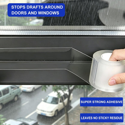 Window Sealing Tape 2 Inch x 33 Ft Transparent Window Insulation Waterproof Nano Draft Isolation Tape Clear Weather Stripping Caulk Tape for Window and Bathroom Shower Glass Side Gaps